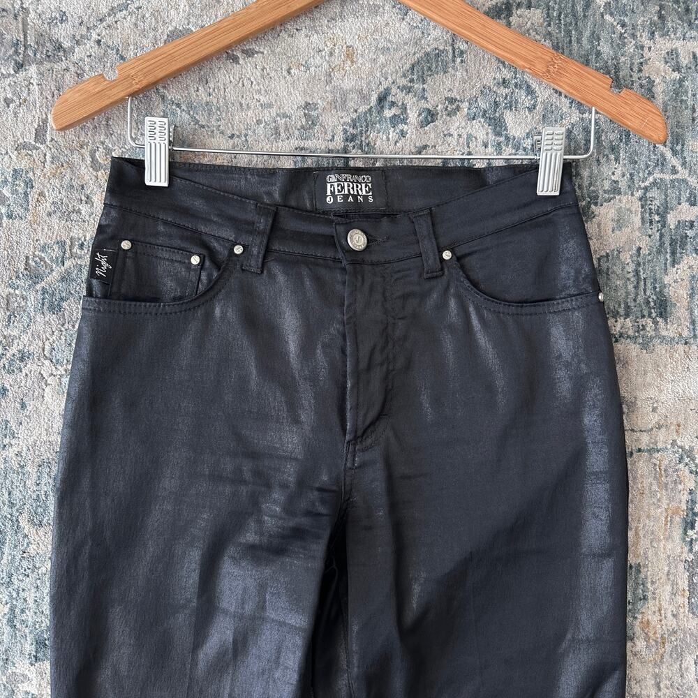 Gianfranco Ferre Pants Womens 28 Coated Wax Stretch Slim Vintage Jeans Nighclub - Picture 6 of 14